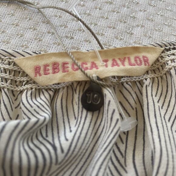 Rebecca Taylor Blouse Womens Sz 10  Cream Gray Kimono Print  Lyocell Flowy NWT - Picture 10 of 14